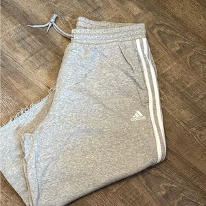 Adidas Womens Light Gray Joggers with White Stripes